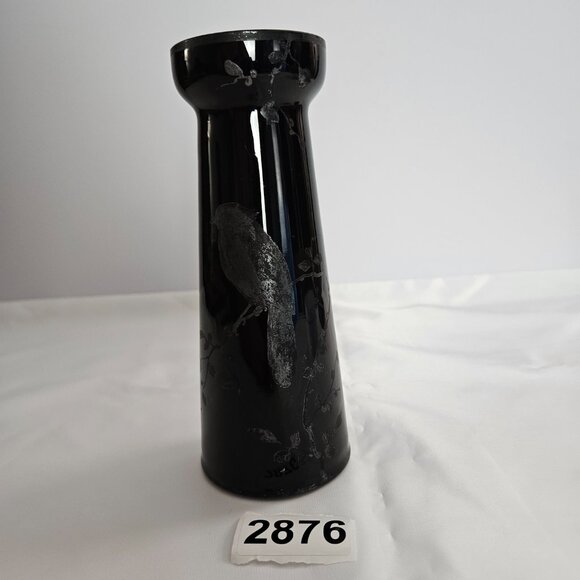 Czechoslovakian Pottery Vase Black Hand-Etched Bird Motif Gloss Finish 6.5"t - Picture 16 of 16